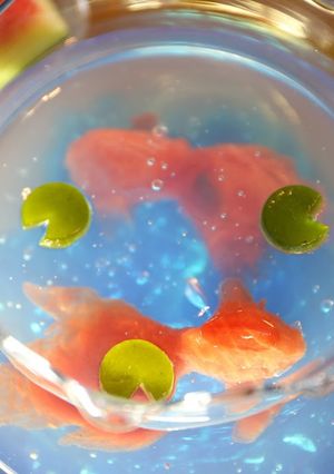 A picture of Watermelon Goldfish Jello.