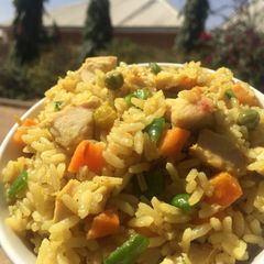 A picture of Chicken fried rice.