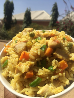A picture of Chicken fried rice.