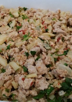 A picture of Thai lettuce wraps with ground pork.