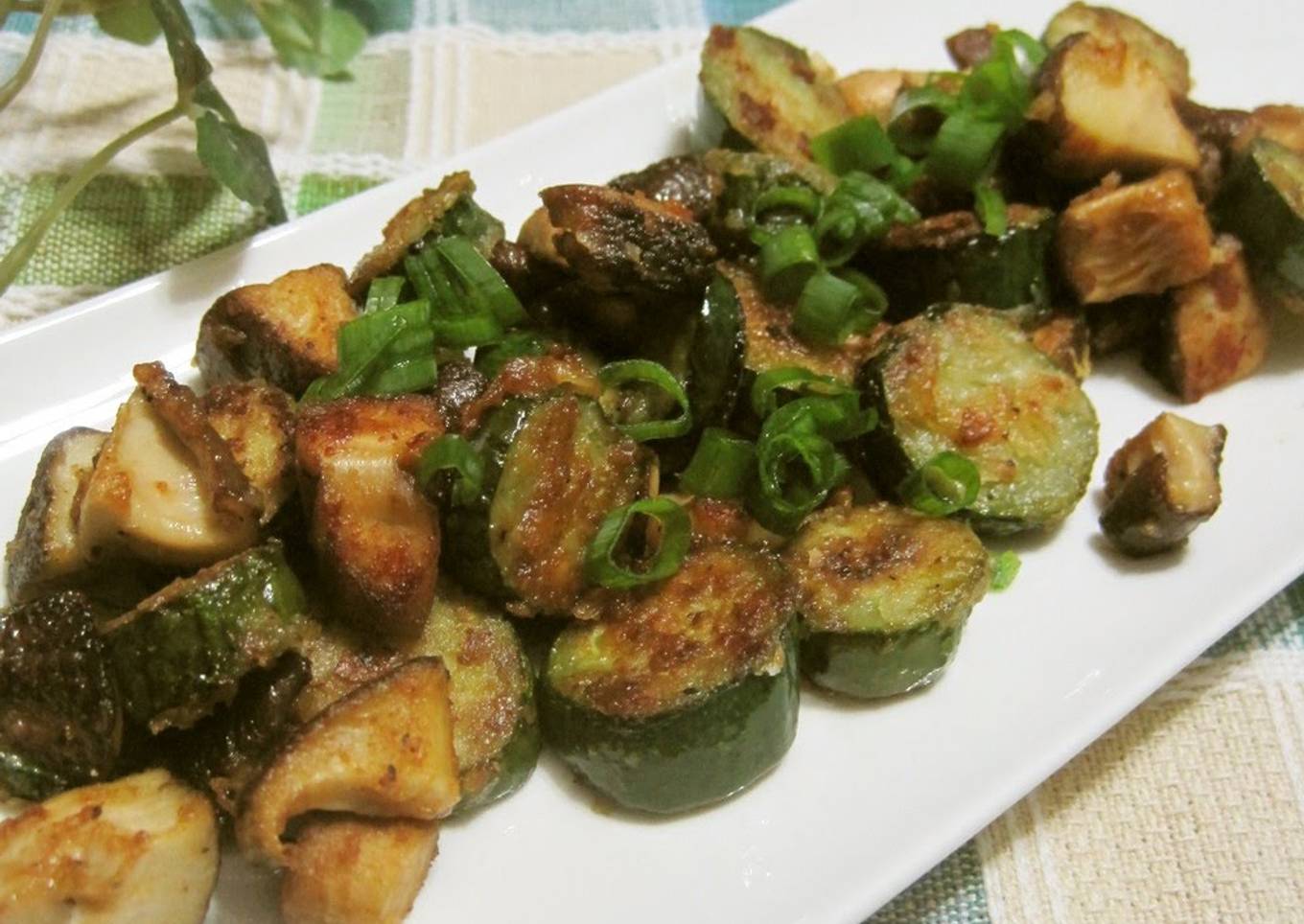 Stir Fried Shiitake Mushrooms and Cucumber With Butter Soy Sauce