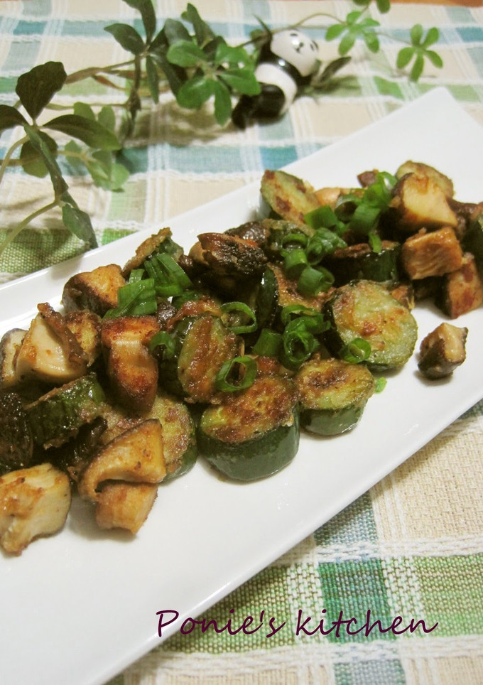 A picture of Stir Fried Shiitake Mushrooms and Cucumber With Butter Soy Sauce.