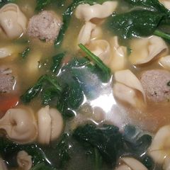 A picture of Tortilini Vegetable Soup with Turkey Meatballs.