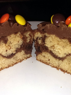 A picture of Sophie's peanut and chocolate marble cupcakes.