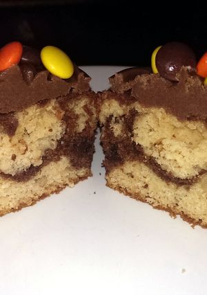 A picture of Sophie's peanut and chocolate marble cupcakes.