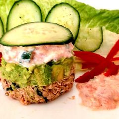 A picture of My Tuna & Avocado Pile up with Salad.#Lunch#Mysterybox#Seasonal.