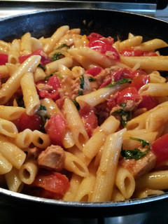 A picture of AMIEs Penne Rigate with Tuna, Cherry Tomatoes and Rocket.