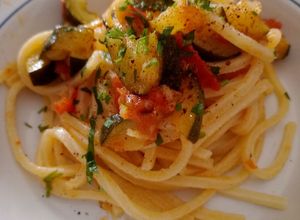 Foto di Spaghetti alla chitarra con zucca e pancetta