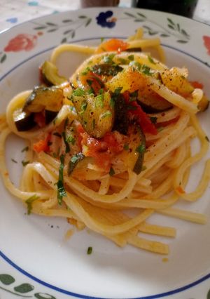 Foto di Spaghetti alla chitarra con zucca e pancetta
