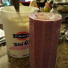 A picture of Black and blue yogurt smoothie (no added sugar).