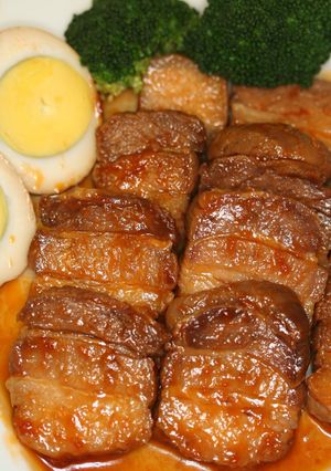 A picture of Pork Belly Simmered in Ketchup.