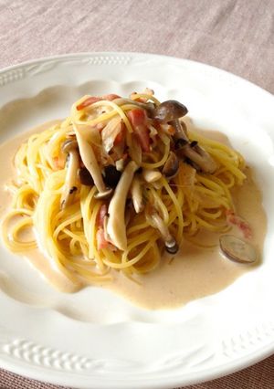 A picture of Easy Creamy Pasta with Mushrooms and Soy Milk.