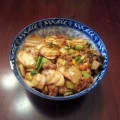A picture of Stir-fried Korean Rice Cake.