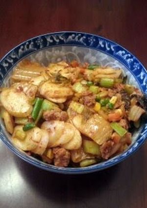 A picture of Stir-fried Korean Rice Cake.