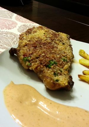 A picture of Parmesan crusted steak.