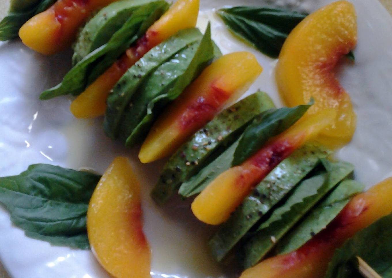Peach Avacado and Basil Skewers