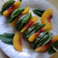 A picture of Peach Avacado and Basil Skewers.