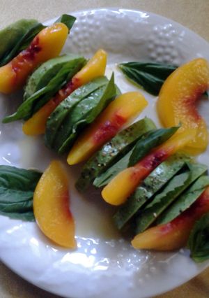 A picture of Peach Avacado and Basil Skewers.