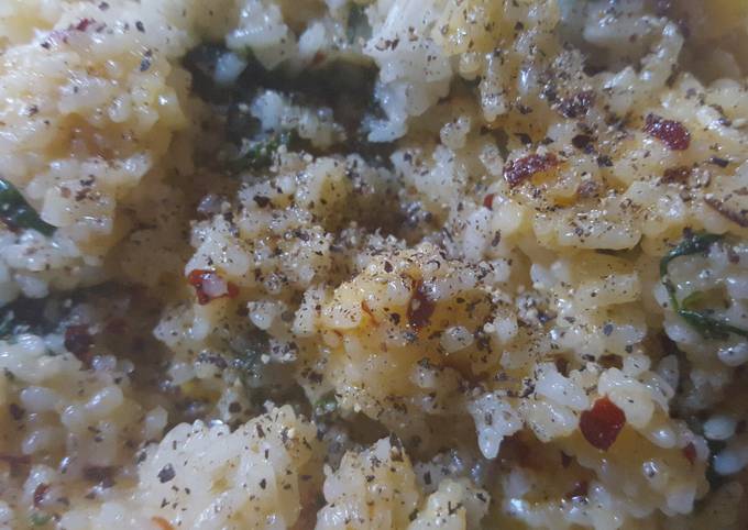 Simple Way to Prepare Homemade Spicy  rice with spinach and velveeta cheese