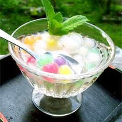 Seven-Colored Tapioca Pearls and Lychee Compote A picture of Seven-Colored Tapioca Pearls and Lychee Compote.