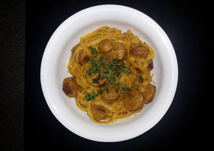 Recipe of Ultimate Rice noodle with curry sauce and sausage