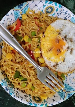 A picture of Masala Maggie With Egg Poach.
