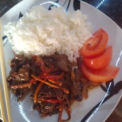 A picture of Mongolian beef.