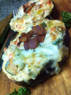 A picture of K's Eggplant Stuffed Cheesy Bacon.