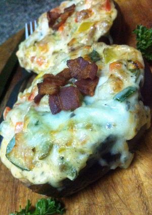 A picture of K's Eggplant Stuffed Cheesy Bacon.
