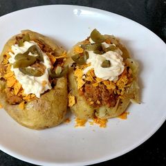 A picture of My Spicy Minced Beef Stuffed Jacket Potato. #mainmeal 😘.