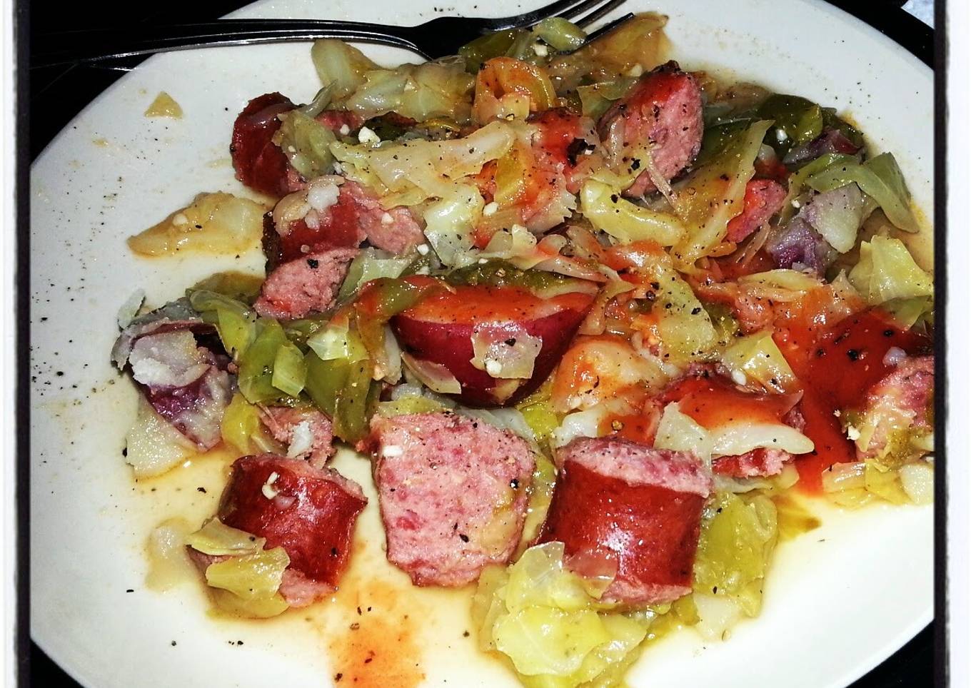 Cabbage,  Red Potatoes and Beef Sausage
