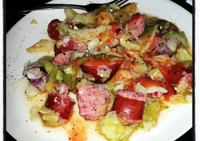Easiest Way to Prepare Super Quick Homemade Cabbage,  Red Potatoes and Beef Sausage