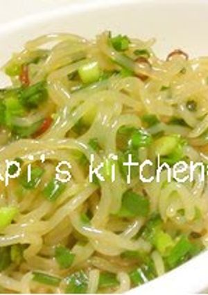 A picture of Packed with Green Onions! Spicy Stir Fried Shirataki Noodles.