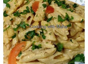 صورة لوصفة معكرونة بالكريمة و الدجاج