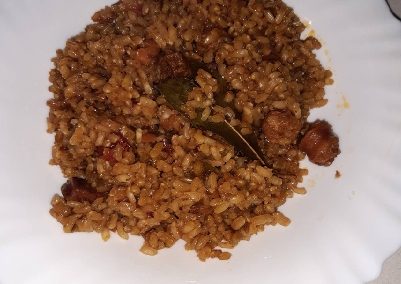 Arroz integral con chorizo y verduras