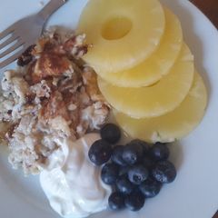 A picture of Banana Egg White Pancakes with Fruit.