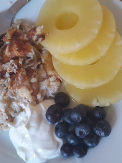 A picture of Banana Egg White Pancakes with Fruit.