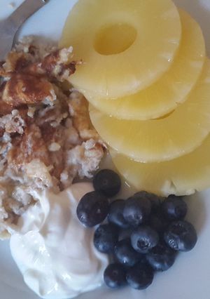 A picture of Banana Egg White Pancakes with Fruit.
