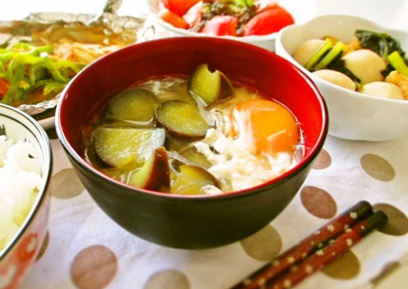 Hearty Eggplant and Harusame Bean Noodle Miso Soup