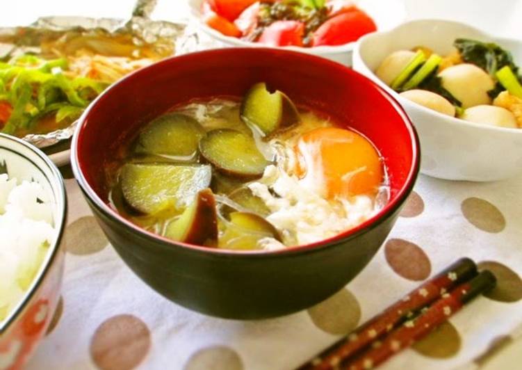 Recipe of Quick Hearty Eggplant and Harusame Bean Noodle Miso Soup