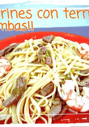 Una foto de Tallarines con ternera y gambas (Thermomix)
