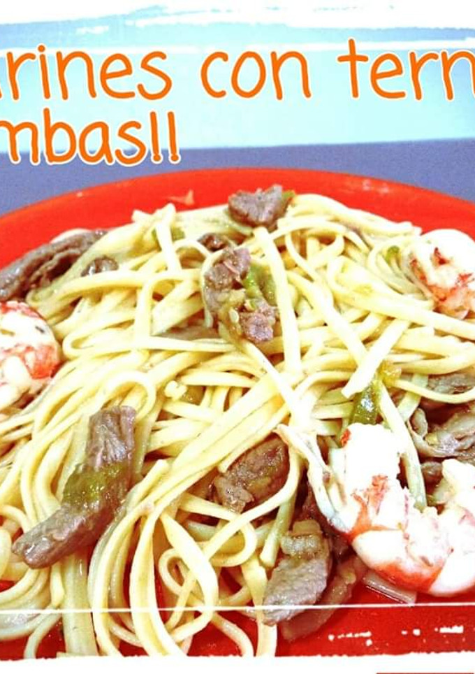 Una foto de Tallarines con ternera y gambas (Thermomix)
