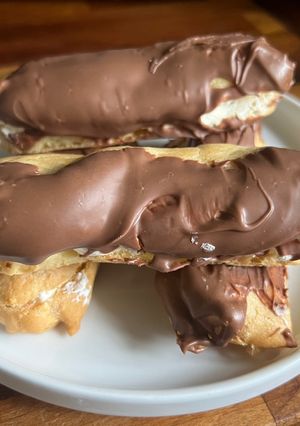 A picture of Chocolate Eclairs à la Haworth Bakery, Great Harwood.