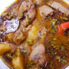 A picture of 3 spice Aloo Matar Chicken.