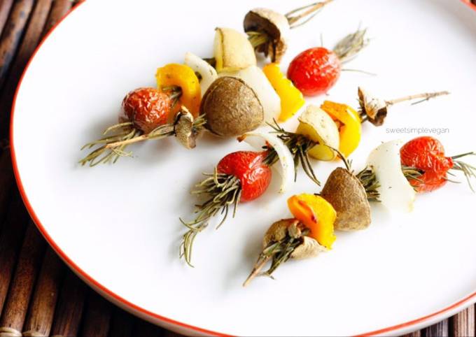 Roasted Vegetables On Rosemary Skewers