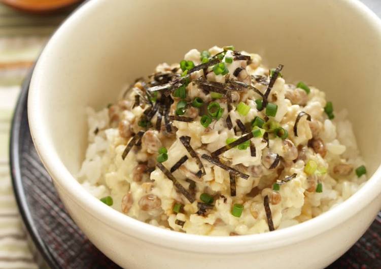 Steps to Prepare Super Quick Homemade Sticky Natto &amp; Wasabi-Mayo Chicken Soboro Rice Bowl