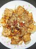 Fried Tofu Top Bacon And Shaved Mackerel