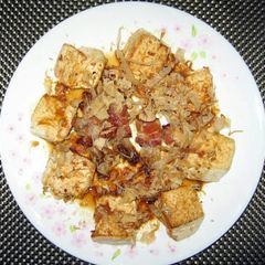 Fried Tofu Top Bacon And Shaved Mackerel A picture of Fried Tofu Top Bacon And Shaved Mackerel.