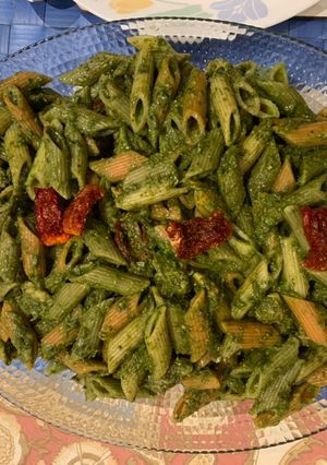 A picture of Pesto pasta.