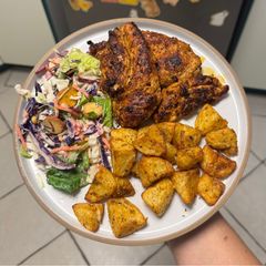 Blackened Chicken & Famous Crunchy Potato Roasties A picture of Blackened Chicken & Famous Crunchy Potato Roasties.